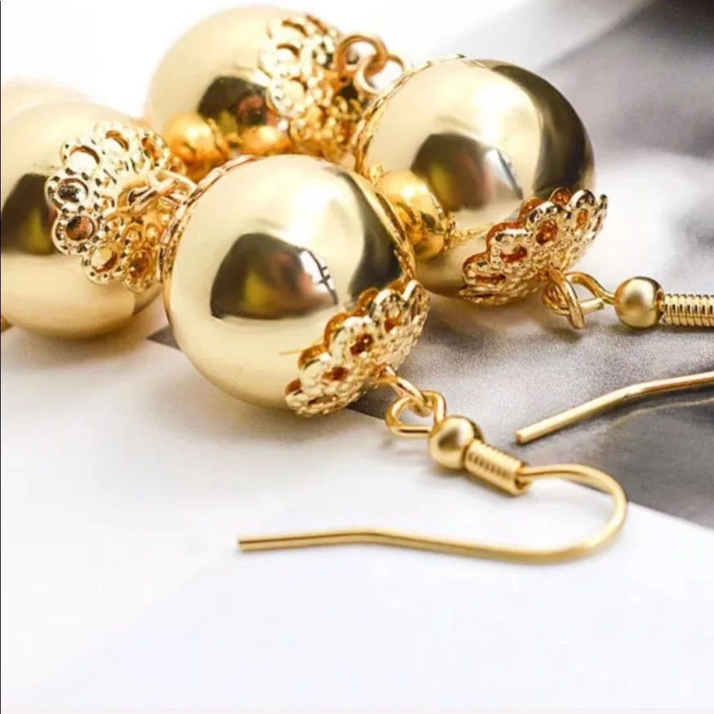 Gold Tiered Ball Earrings
